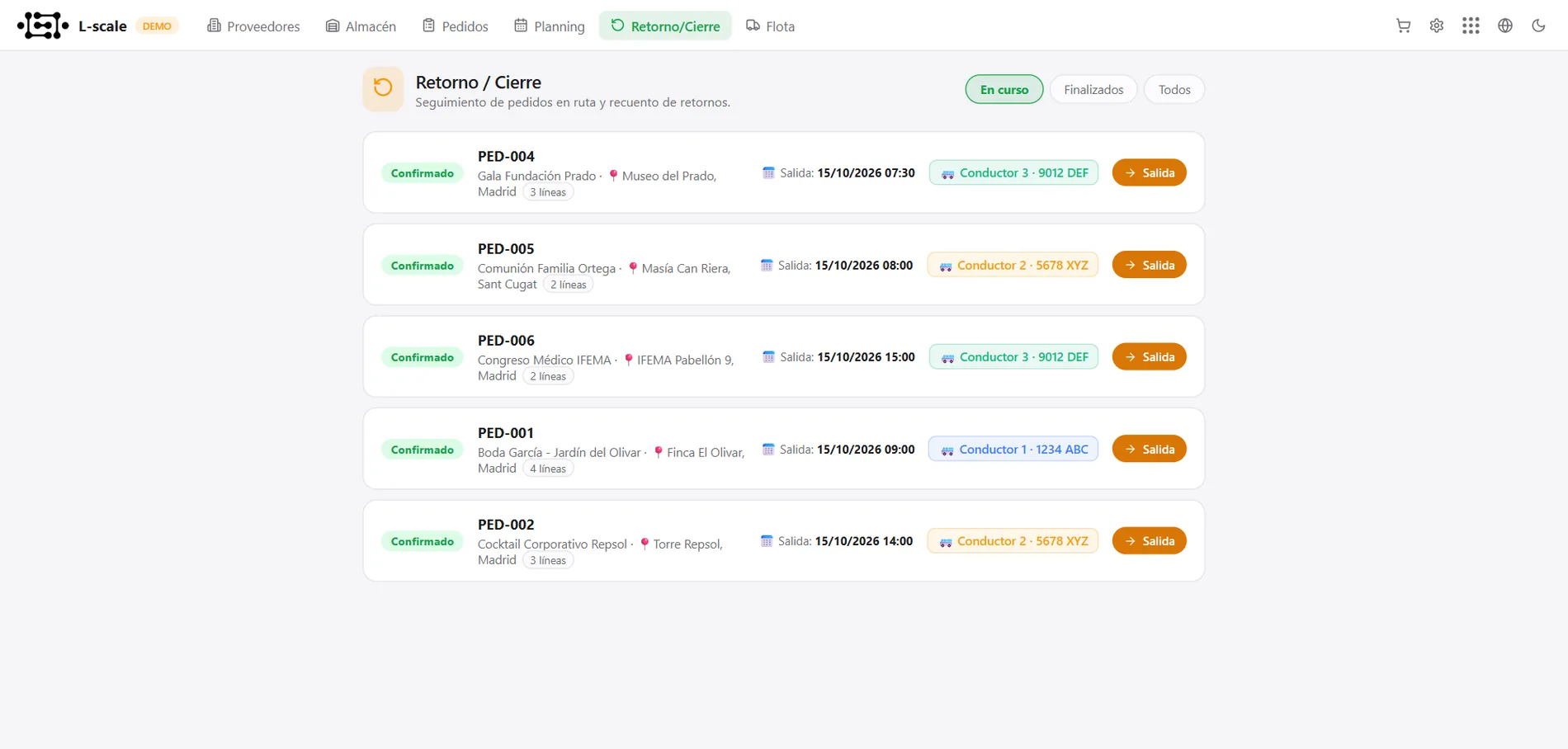 L-Scale: seguimiento de pedidos en ruta y recuento del material que vuelve